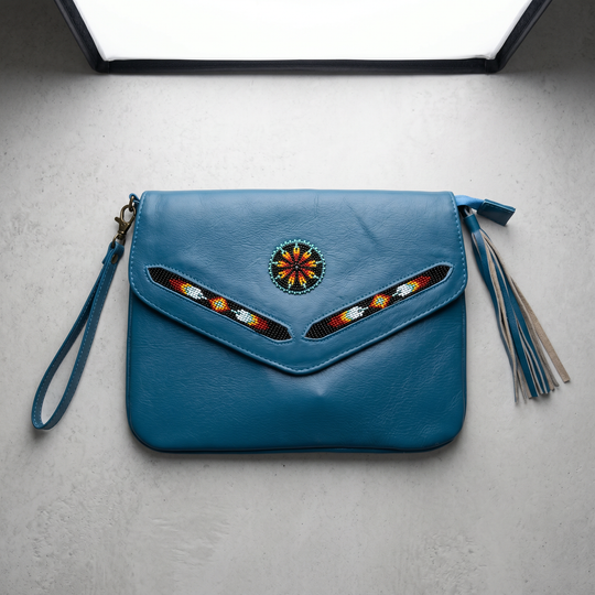 Leather beaded Crossbody bag(Turquoise )