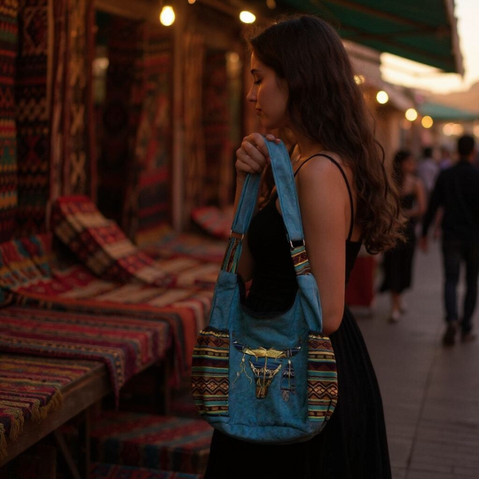 Buffalo  Skull Embroidered Crossbody Bag