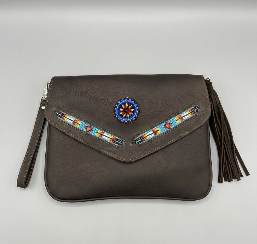 Leather beaded Crossbody bag(Chocolate Brown)