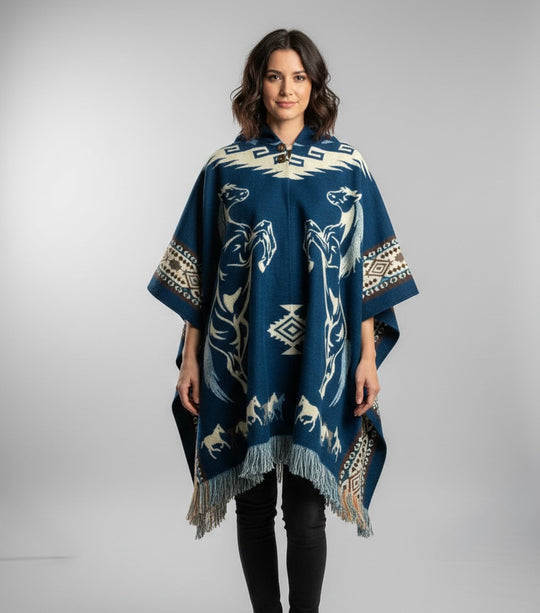 Horses HandMade Wool Poncho