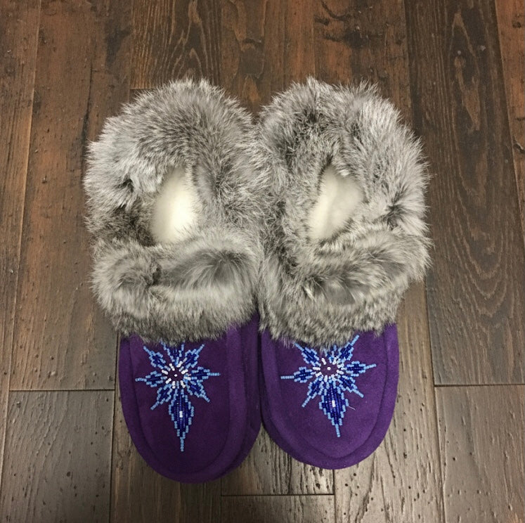 Purple Moccasins with Beadwork (Size 10)