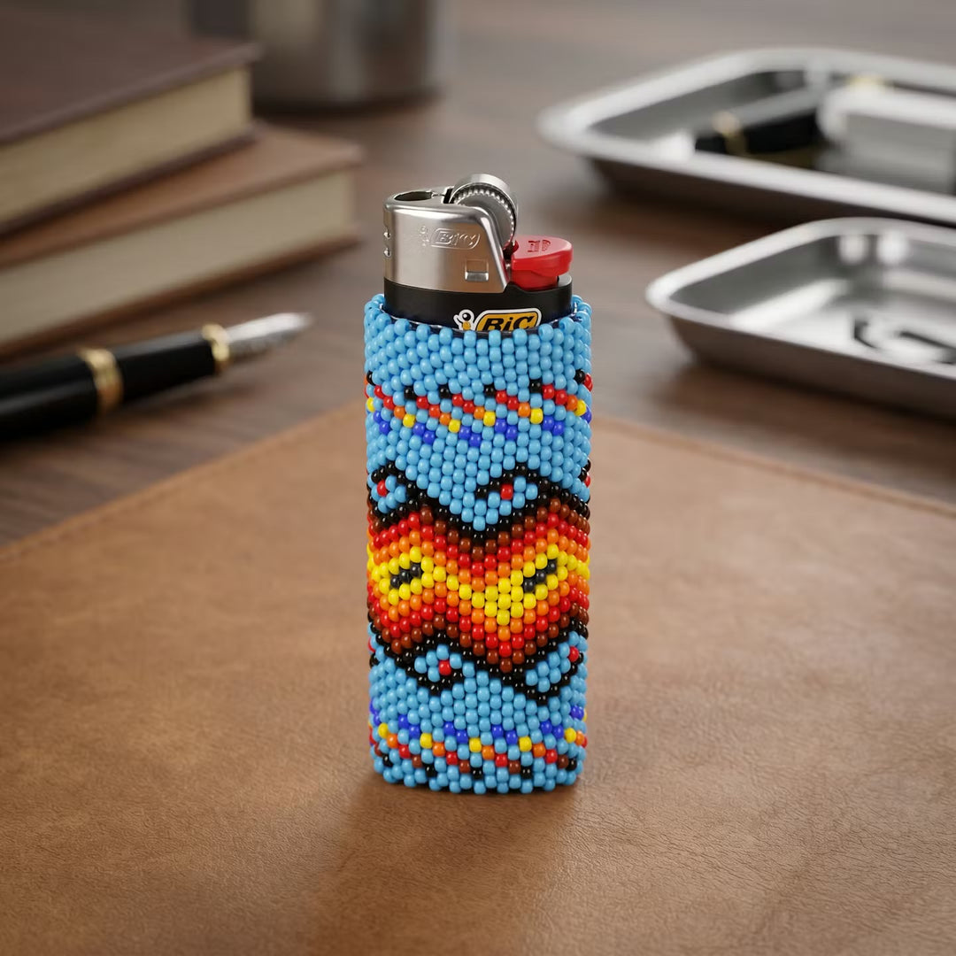 Brown and Turquoise Beaded Lighter Case