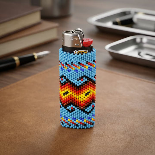 Brown and Turquoise Beaded Lighter Case