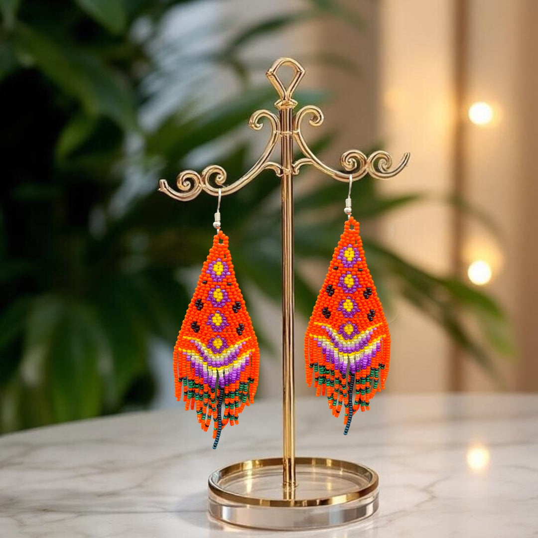 Orange Flame Blossom Drop Earrings