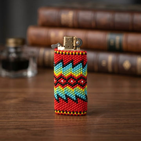 Yellow and white Beaded Lighter Case