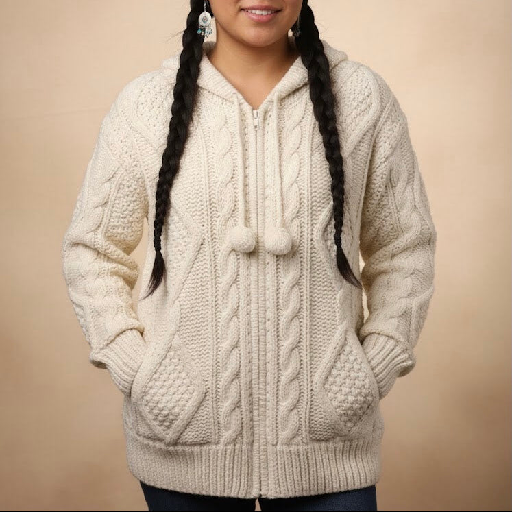 White Cayambe Alpaca Cable Knit Sweater