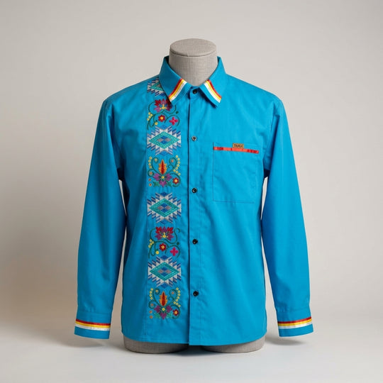 Embroidered blue Ribbon Shirt (Floral)