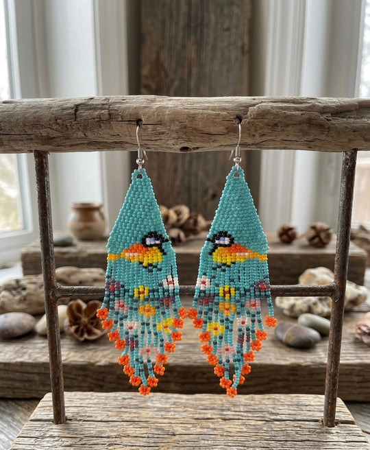 Bird Fringe Earrings (Turquoise)