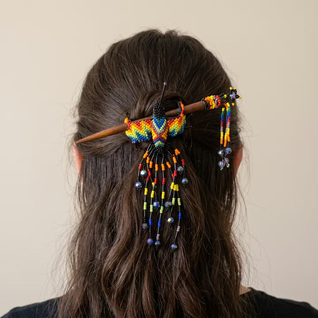 Black Hummingbird Beaded Hair Stick