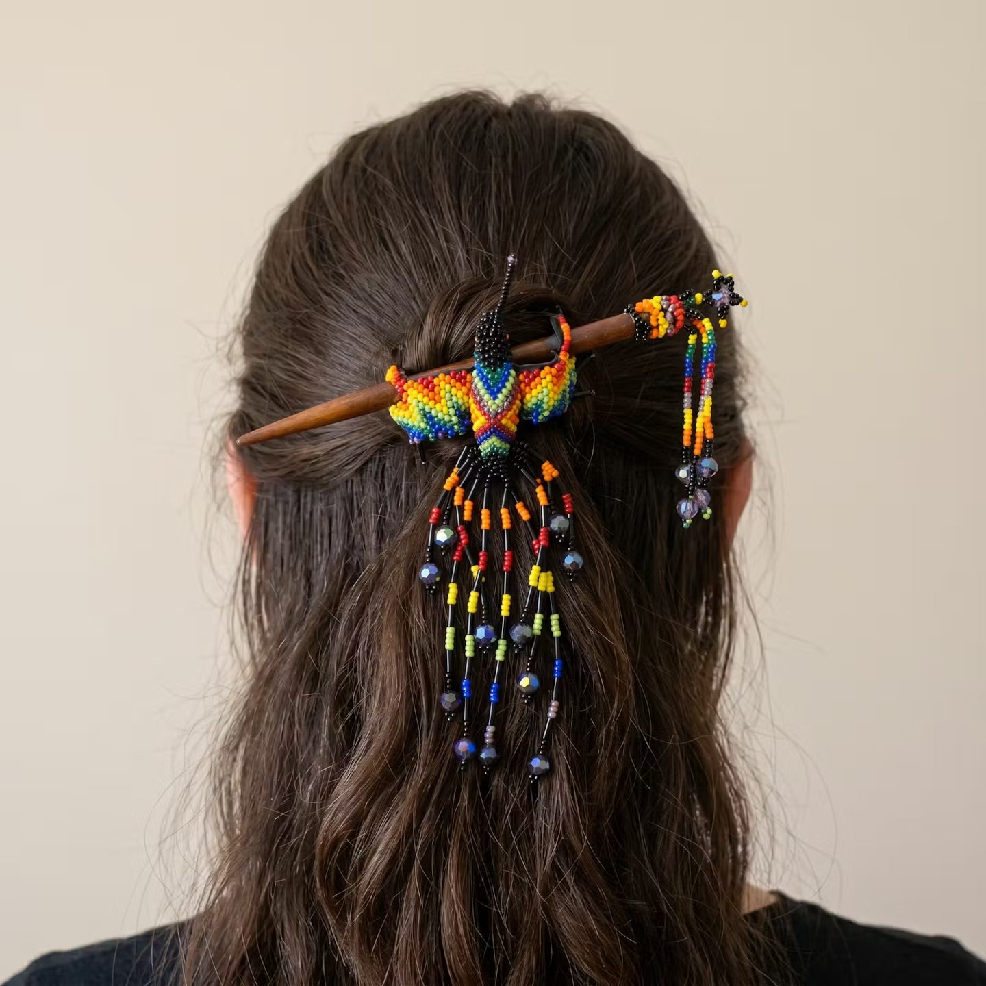 OLDTRIBES Black Hummingbird Beaded Hair Stick