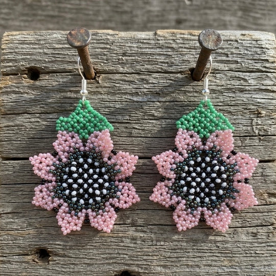 Sunflower Beaded Earrings (Pink)