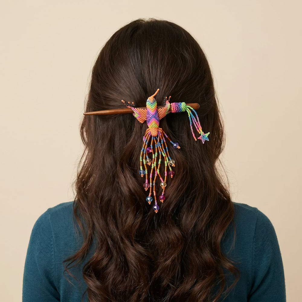 OLDTRIBES Orange Hummingbird Beaded Hair Stick