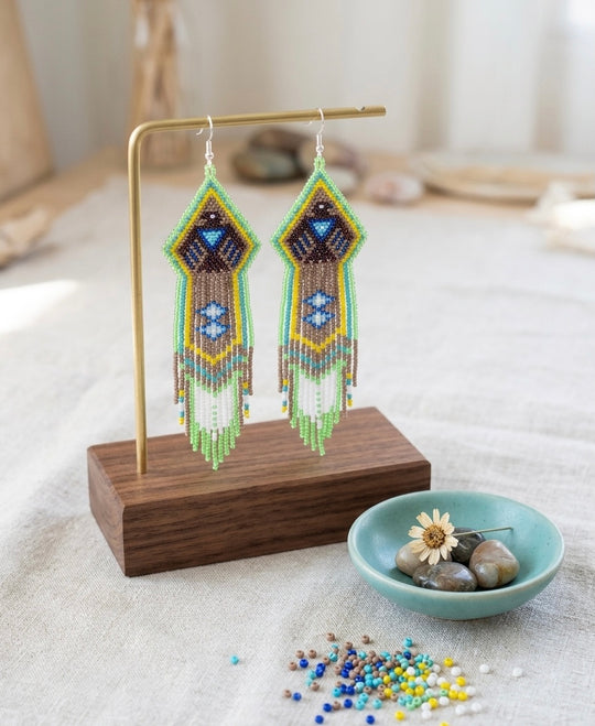 Beaded thunderbird earrings ( Green )