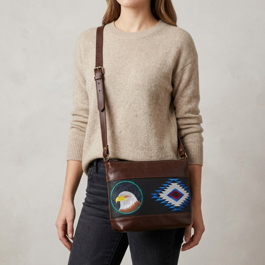 Eagle Embroidered Leather Crossbody Bag