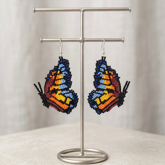 Blue  Beaded Butterfly Wing Earrings