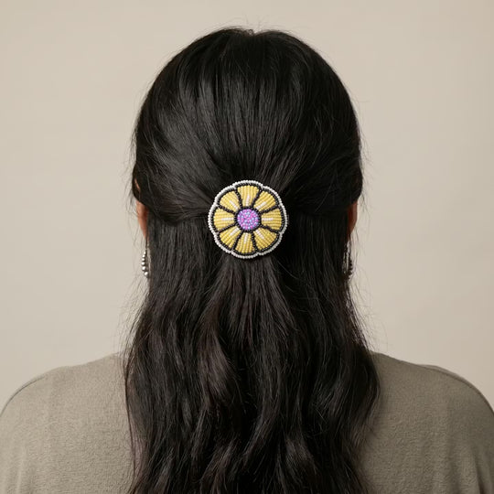 Yellow Beaded Flower Barrette