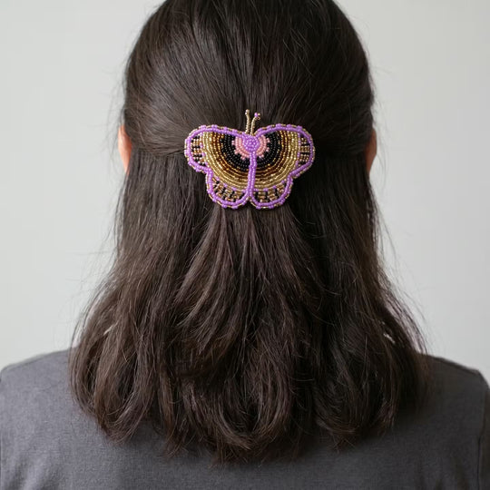 Pink Butterfly Beaded Barrette