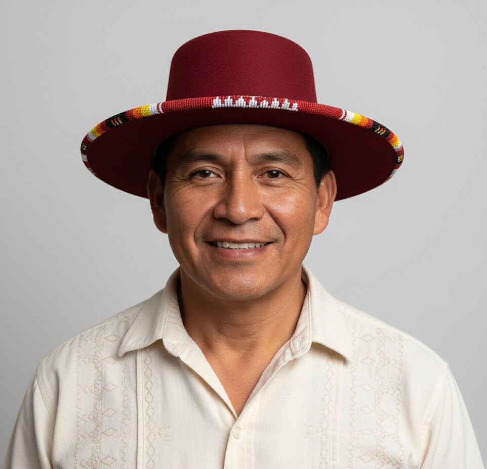 Size- 57 Handmade Beaded Hat (Red)