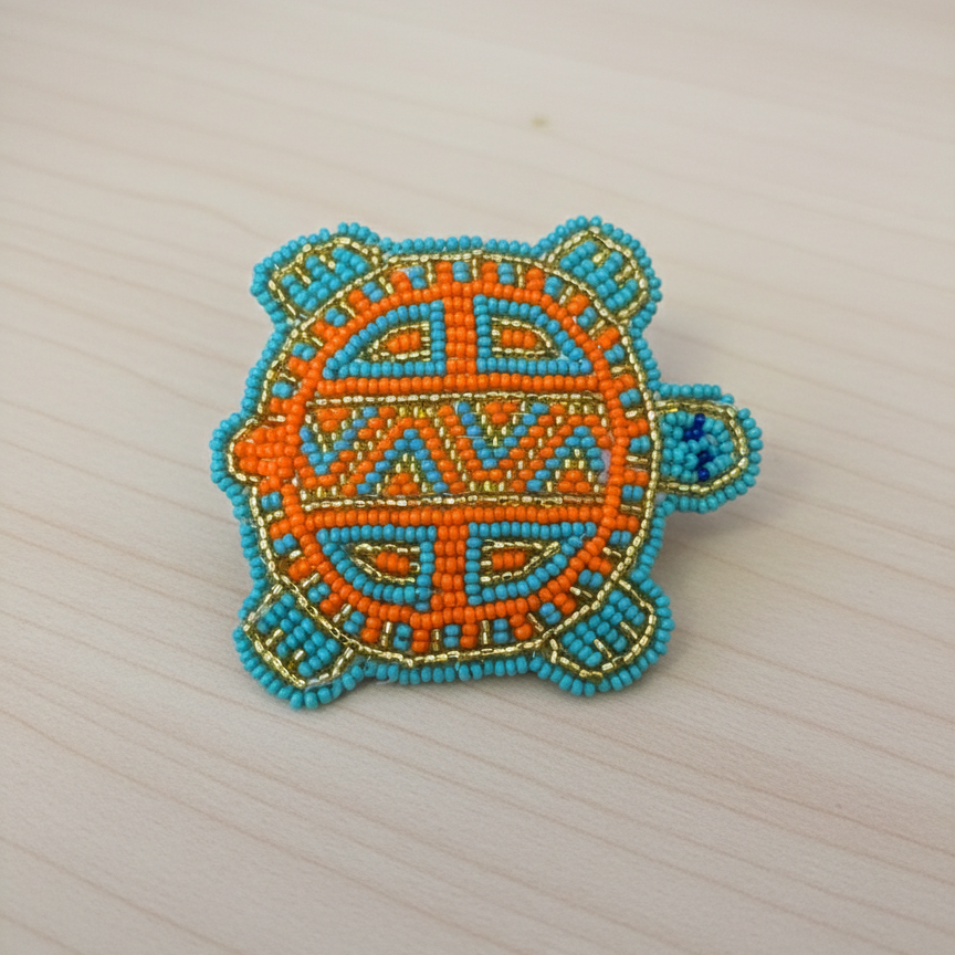 Turquoise and Orange Beaded turtle Barrette