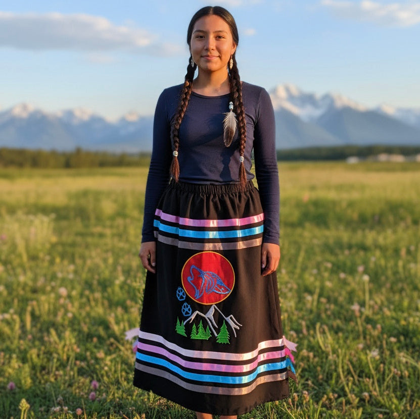 OLDTRIBES™Howling  wolf Ribbon Skirt