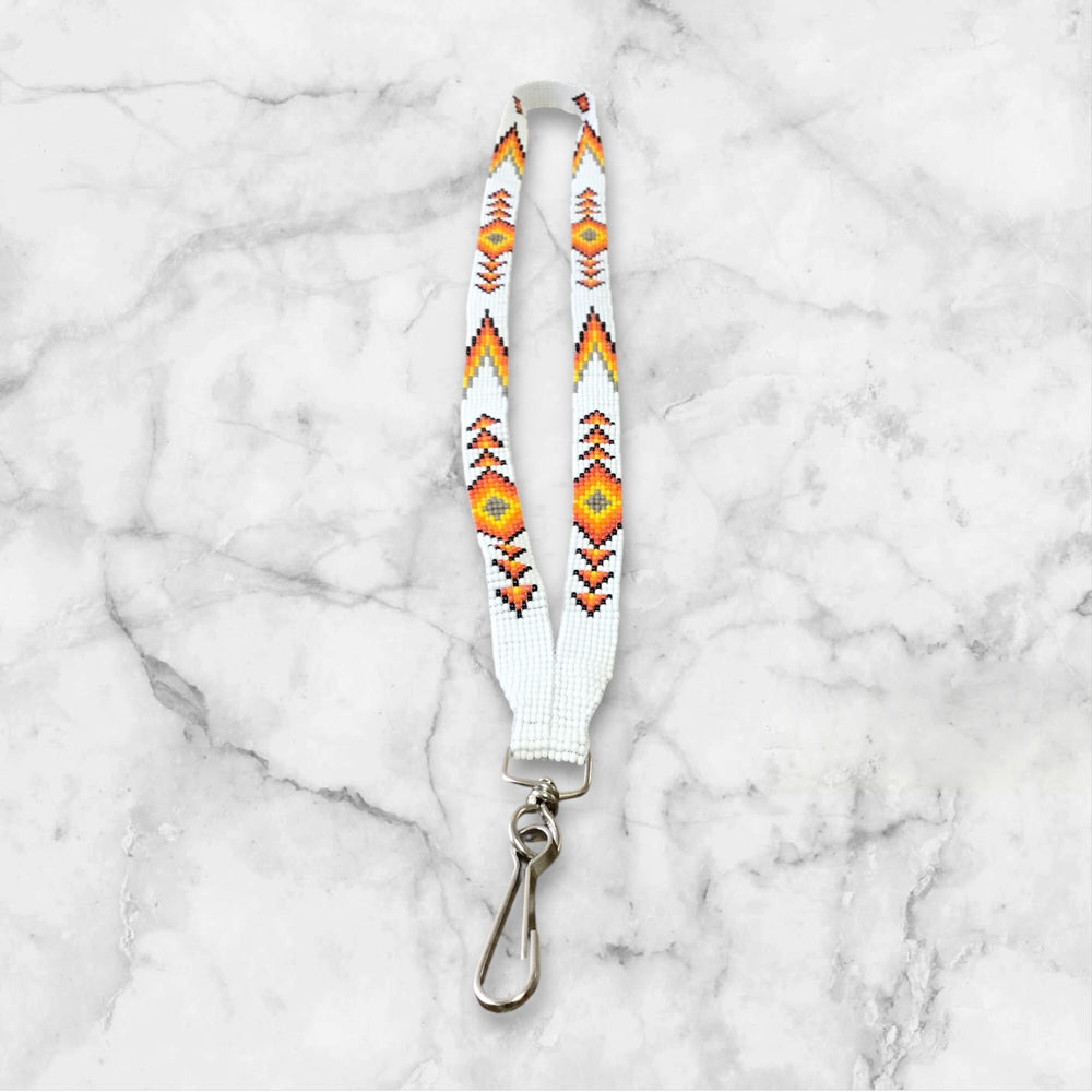 White yellow Native Beaded Lanyard