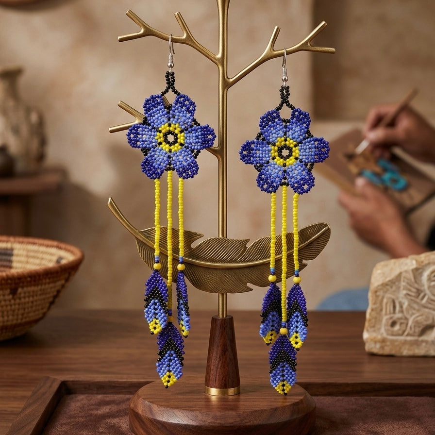 Sun Feather Bloom Beaded Earrings