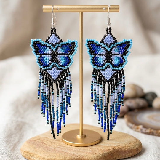 Blue Beaded Dancing Wing Earrings