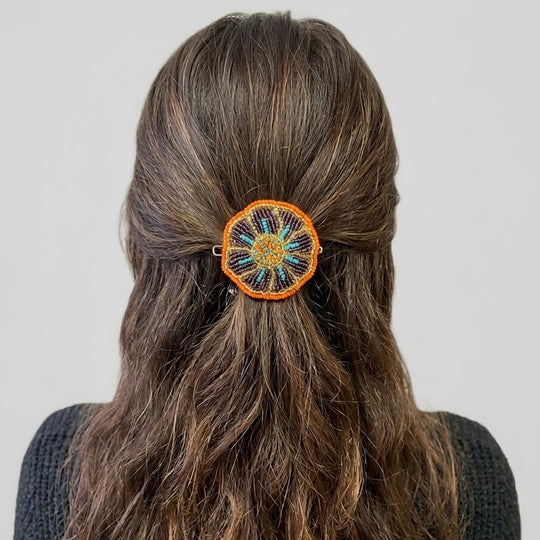 Dark Purple Beaded Flower Barrette