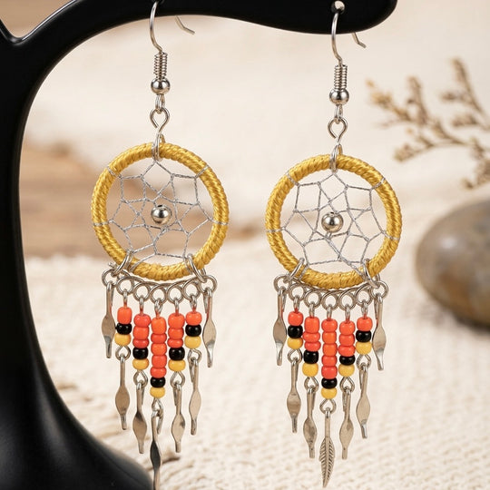 Light gold Beaded Dreamcatcher earrings