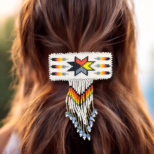 OLDTRIBES Rectangular Fringed Barrette - White