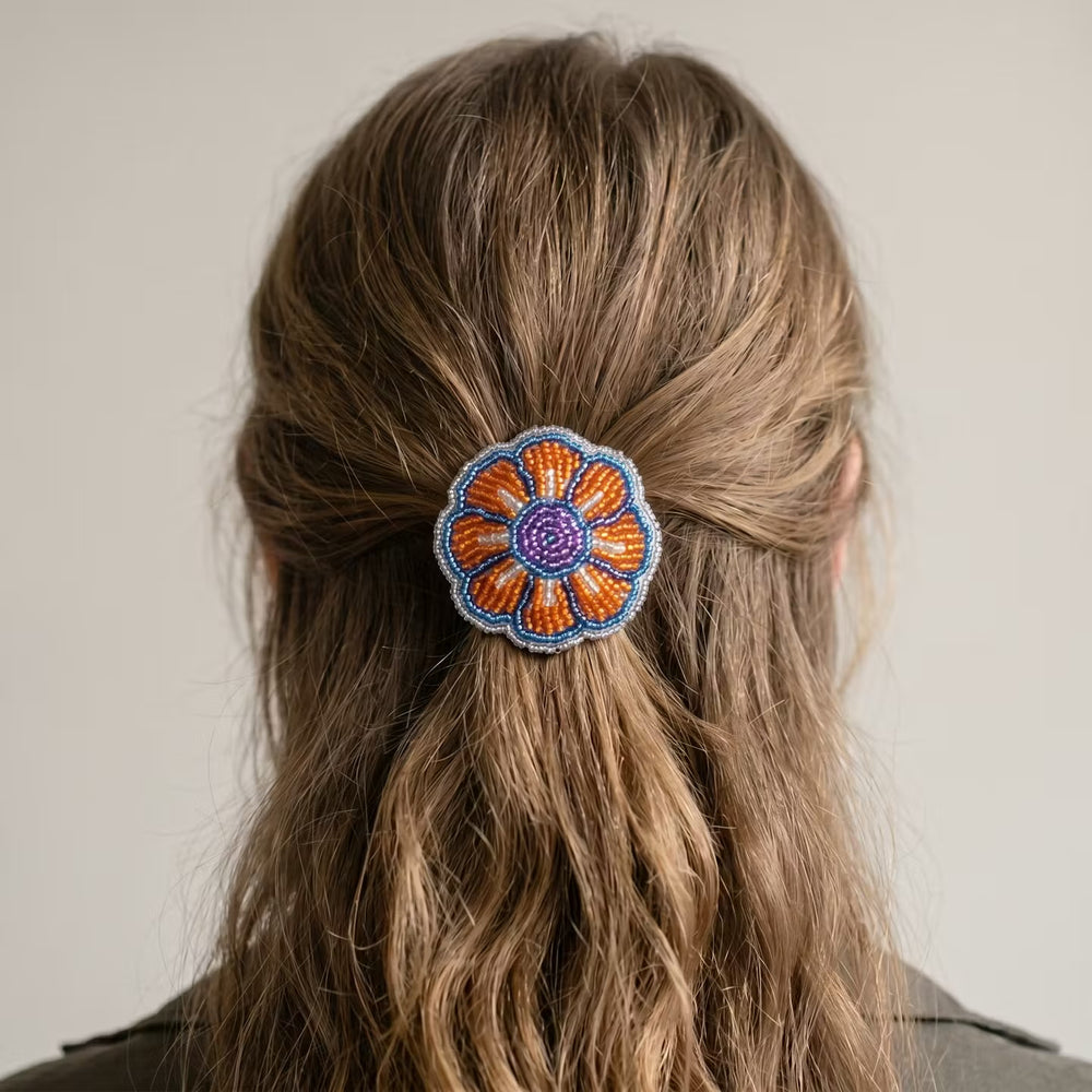 Silver Beaded Flower Barrette
