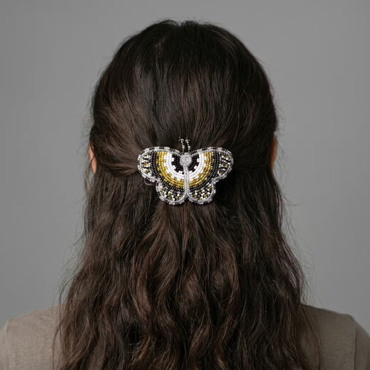 Silver Butterfly Beaded Barrette