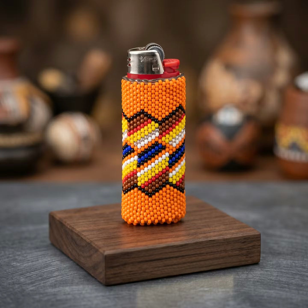 Green and Orange Beaded Lighter Case