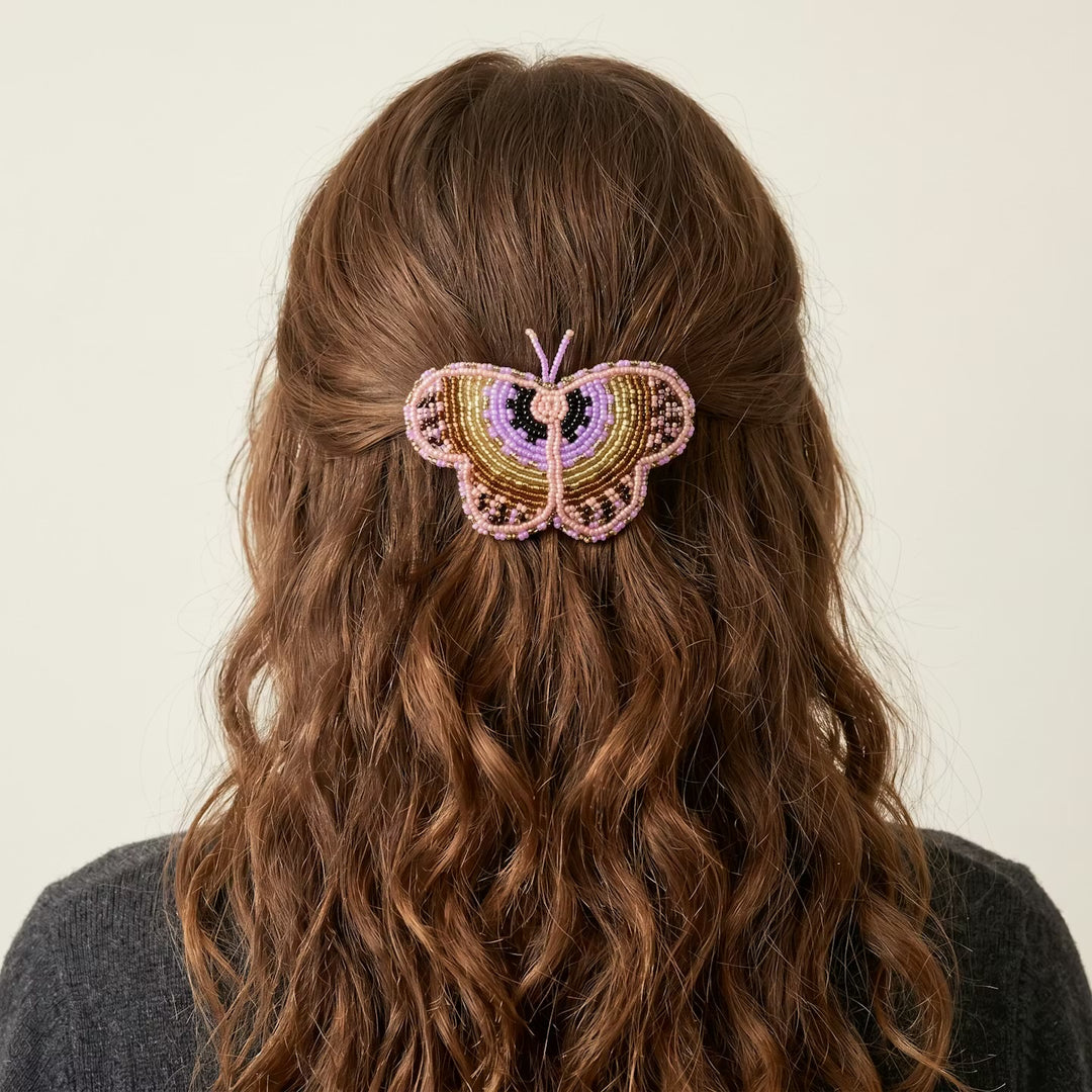 Pink Butterfly Beaded Barrette