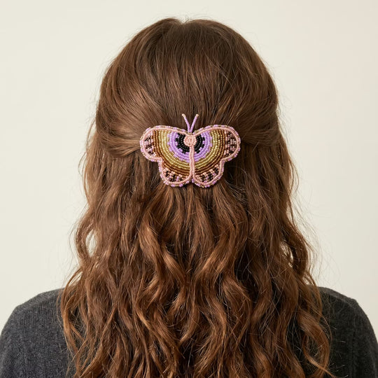 Pink Butterfly Beaded Barrette
