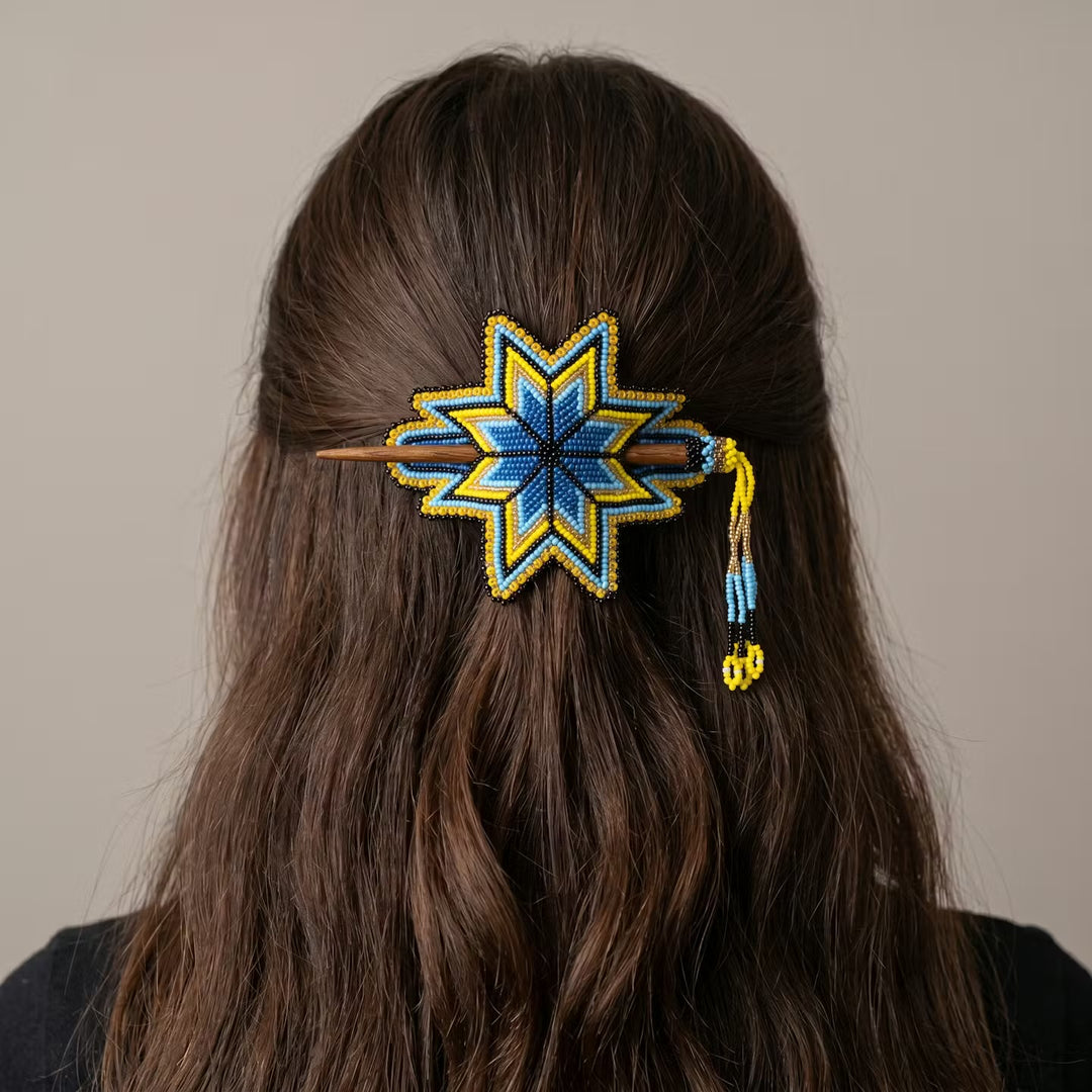 Blue Handmade Beaded Star Barrette