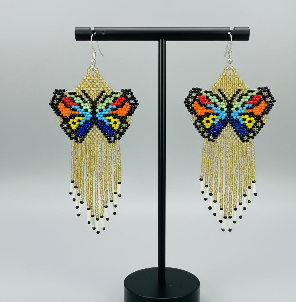 Golden Beaded Dancing Wing Earrings