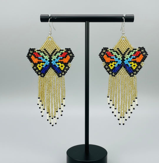 Golden Beaded Dancing Wing Earrings