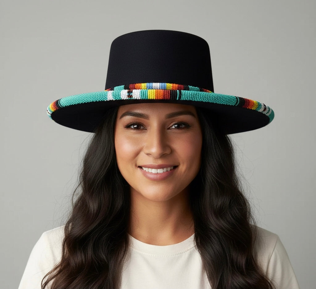 Size-56 Handmade Beaded Hat (DARK BLUE)