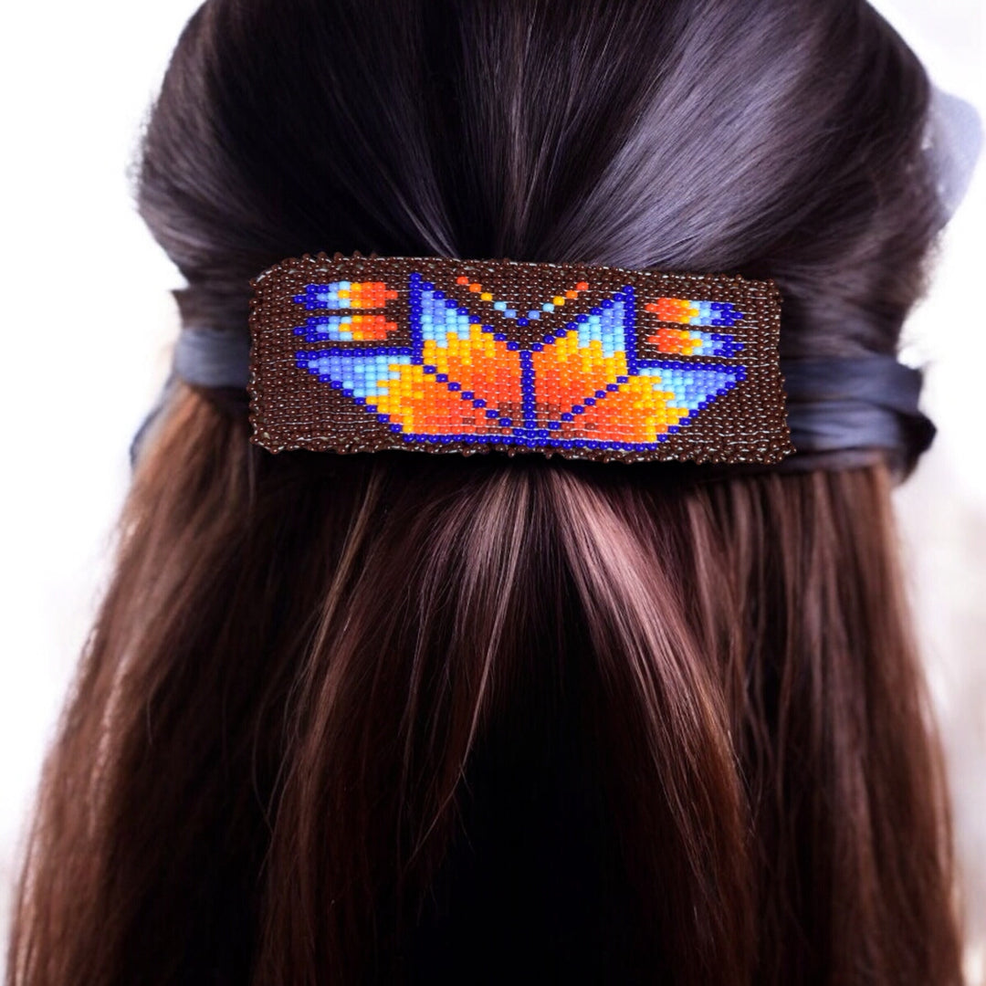 Rectangular Beaded Barrette - Maroon