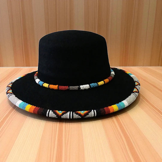 Size-57 Handmade Beaded Hat(Black)