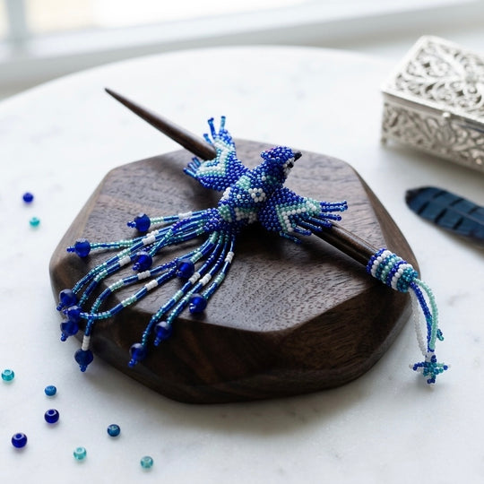 Royal Blue Hummingbird Beaded Hair Stick