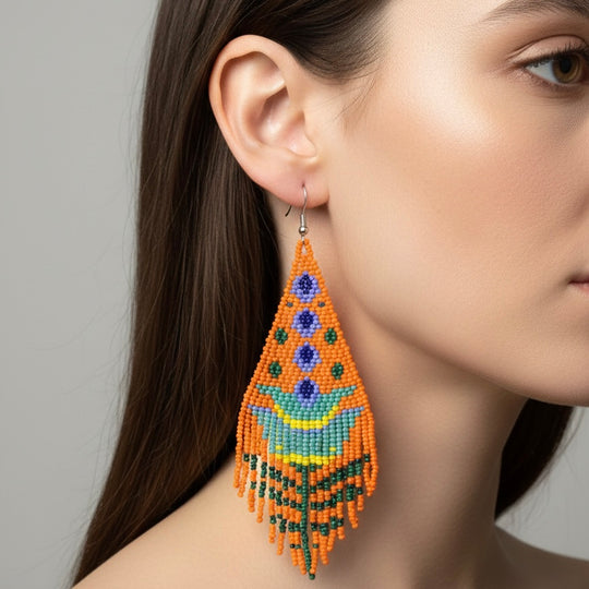 Orange / turquoise Flame Blossom Drop Earrings