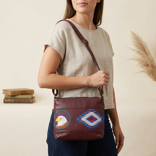 Eagle Embroidered Leather Crossbody Bag
