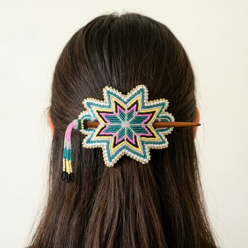 Green Handmade Beaded Star Barrette