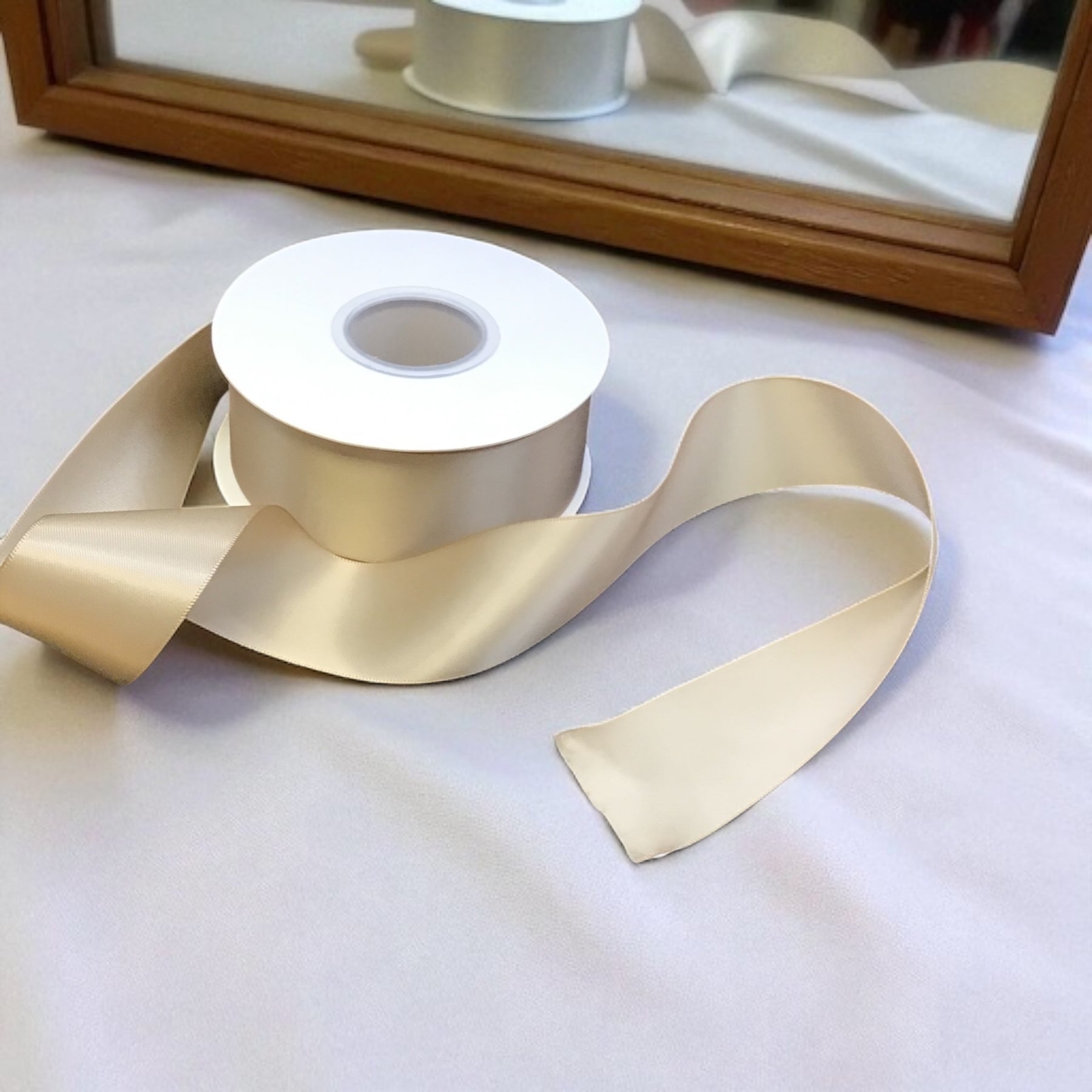 Tan Ribbon Branded Ribbon Double Face Tan #836 -3.8 cm Wide | OLDTRIBES – OldTribes