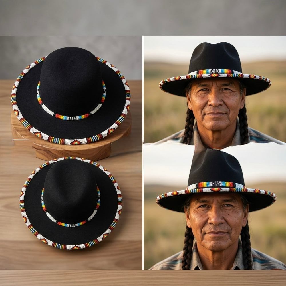 Size-62 Beaded Flat&Circular Brim Felt Hat