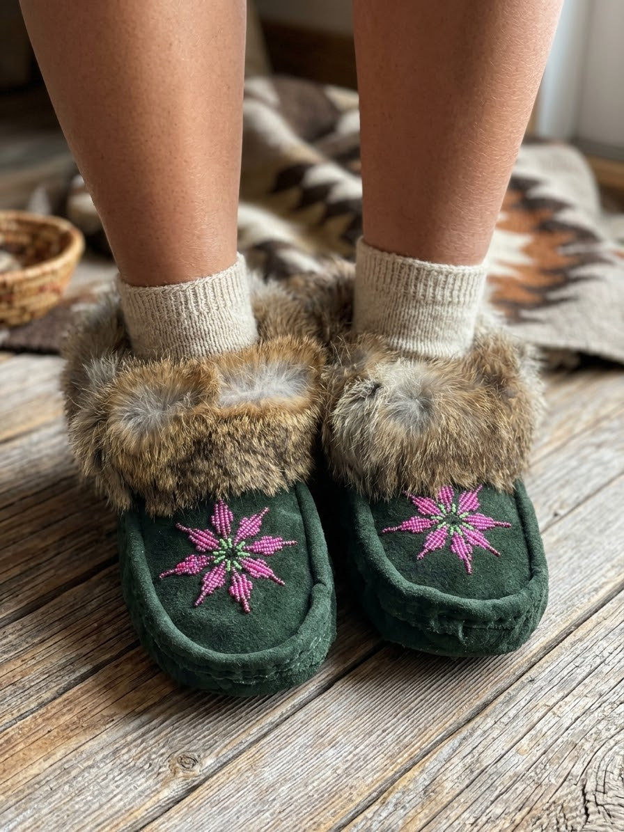 Moccasins with Beadwork (Size 6)