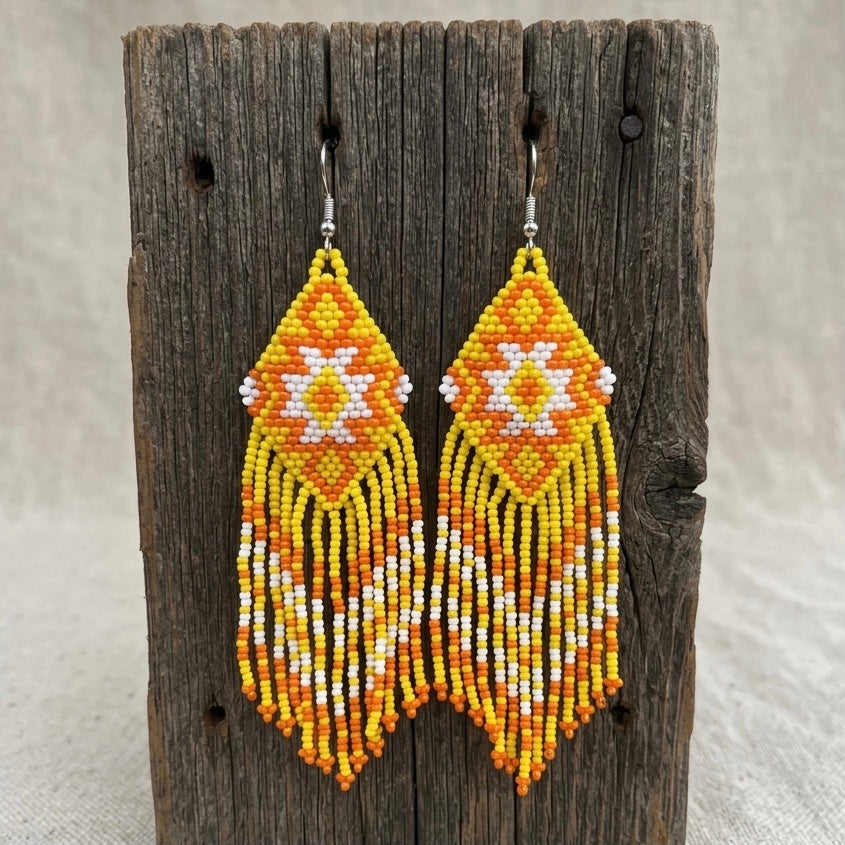 Fringe Bead Drop Earrings (Yellow)