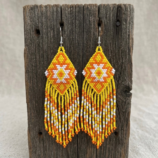 Fringe Bead Drop Earrings (Yellow)